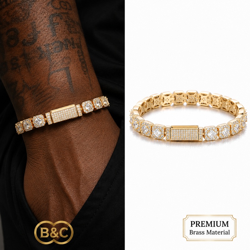 Tennis Bracelet Cubic - Gelang Tenis Emas B&C Pria, Zirkonia